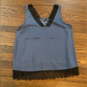 Express sleeveless blue and black lace top